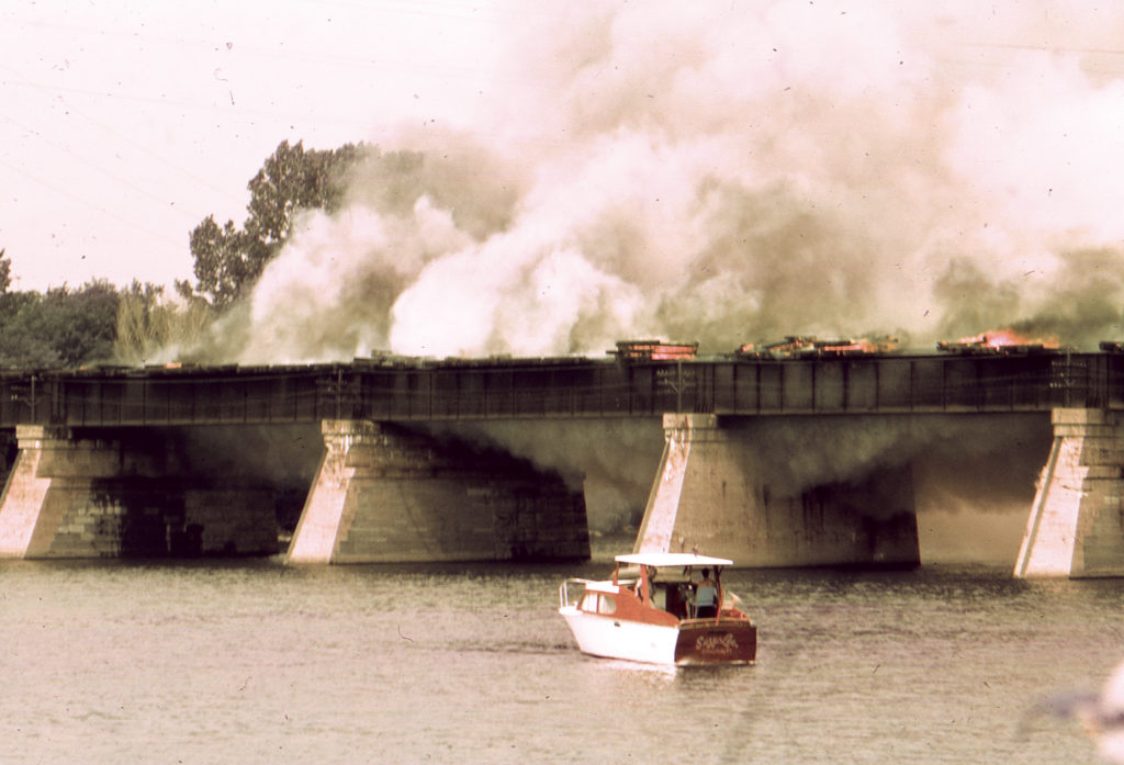 Railroad bridge fire