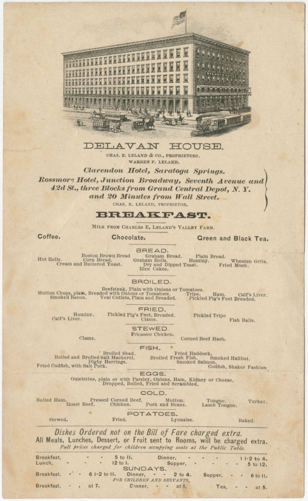 Delavan House Menu ca 1875