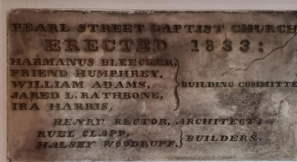 Cornerstone of the Pearl Street Baptist Church, 1833
