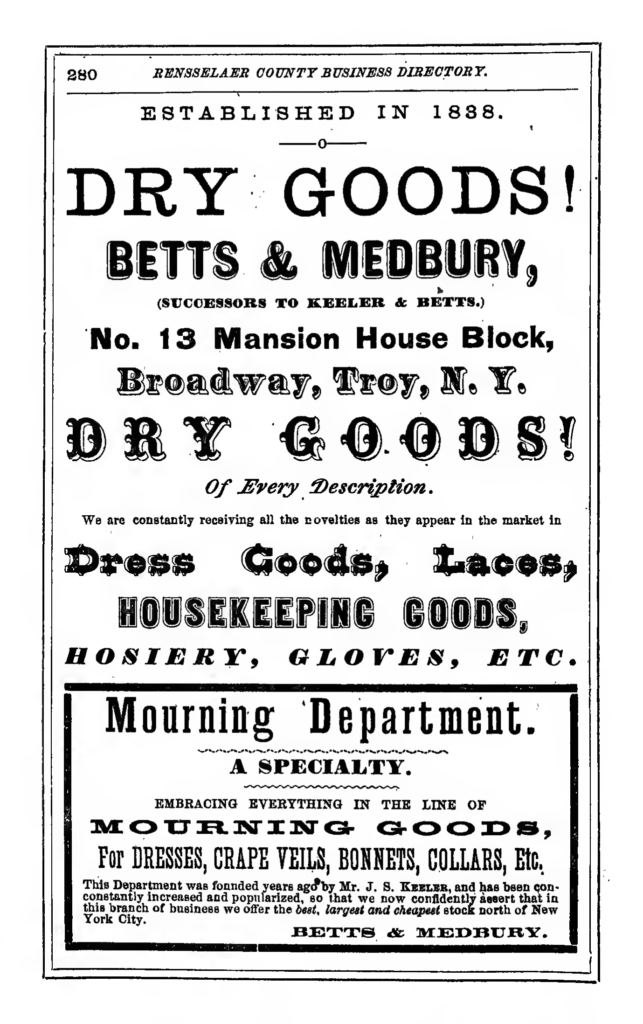 Betts & Medbury Dry Goods in the Childs Directory 1870