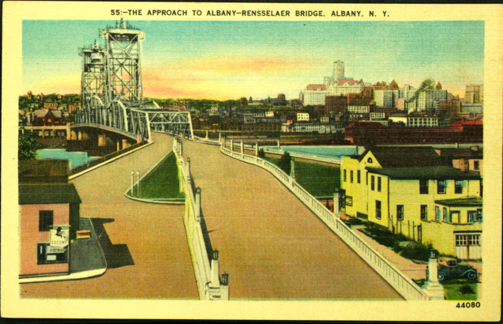 The Approach to Albany Rensselaer bridge postcard