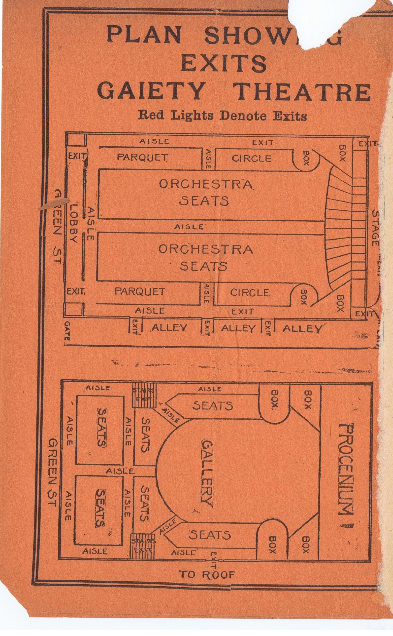 From a playbill, a plan of the Gaiety Theatre