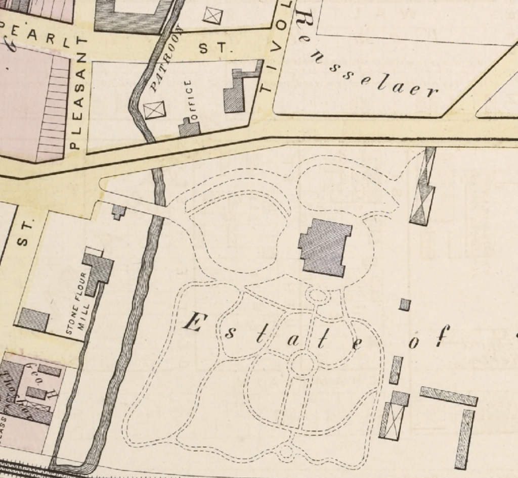 The location of Van Rensselaer Manor and the Patroon's Office on the 1876 Hopkins Map
