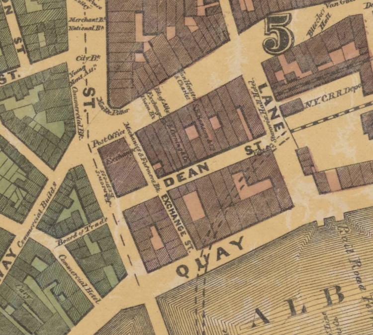 Dean Street in a detail from the 1857 Sprague/Dripps map of Albany.
