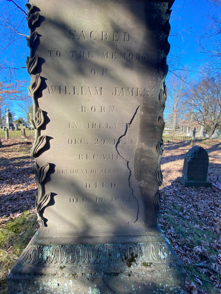 William James monument in Albany Rural Cemetery. Picture courtesy of friend of the blog Paula Lemire, posted at Findagrave.com