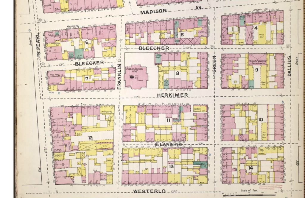1892 Sanborn map showing Franklin Street descending south from Madison Avenue to Westerlo