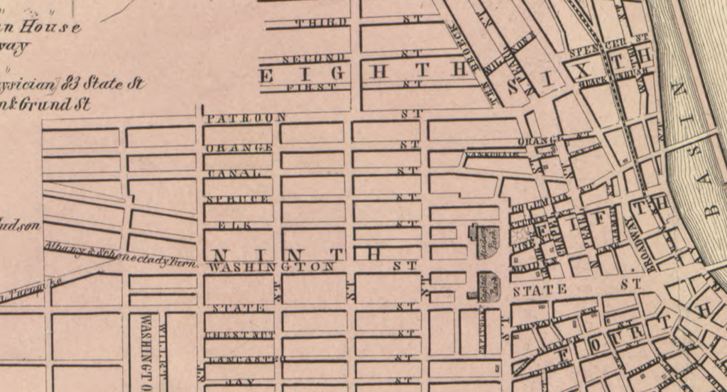 Patroon Street seen at the north end in this 1854 Gould map.
