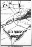 Map of a section of Scotia and Glenville, New York, showing a real estate development called Glen Sanders Manor, running along two main roads in the area.